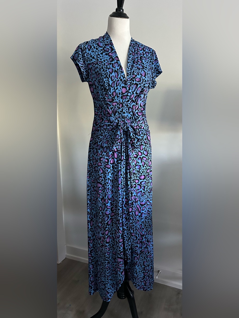 Iman L Blue & Purple Animal Print Tie-Waist long summer Dress